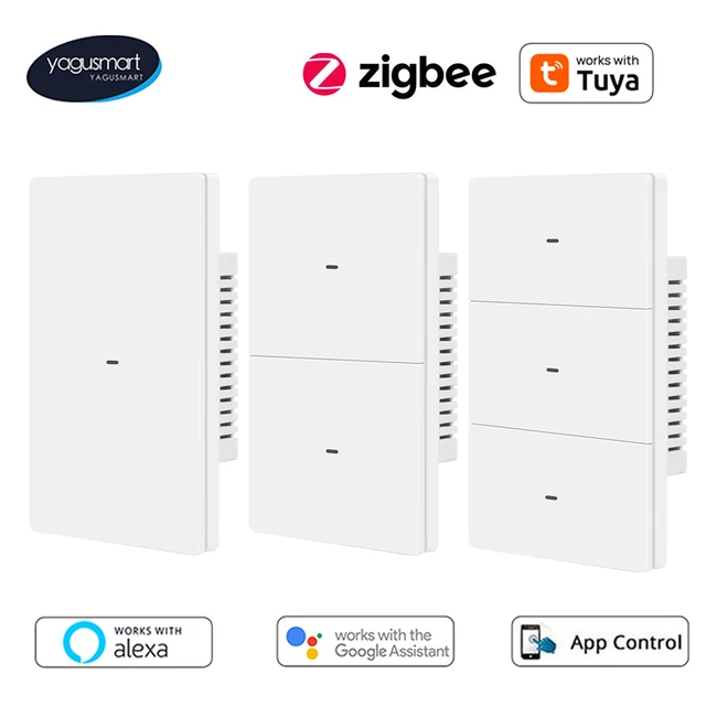 Yagusmart Zigbee US Smart Switch Push Button Light Switch Neutral Optional Work with Tuya Home Google Home SmartThings APP