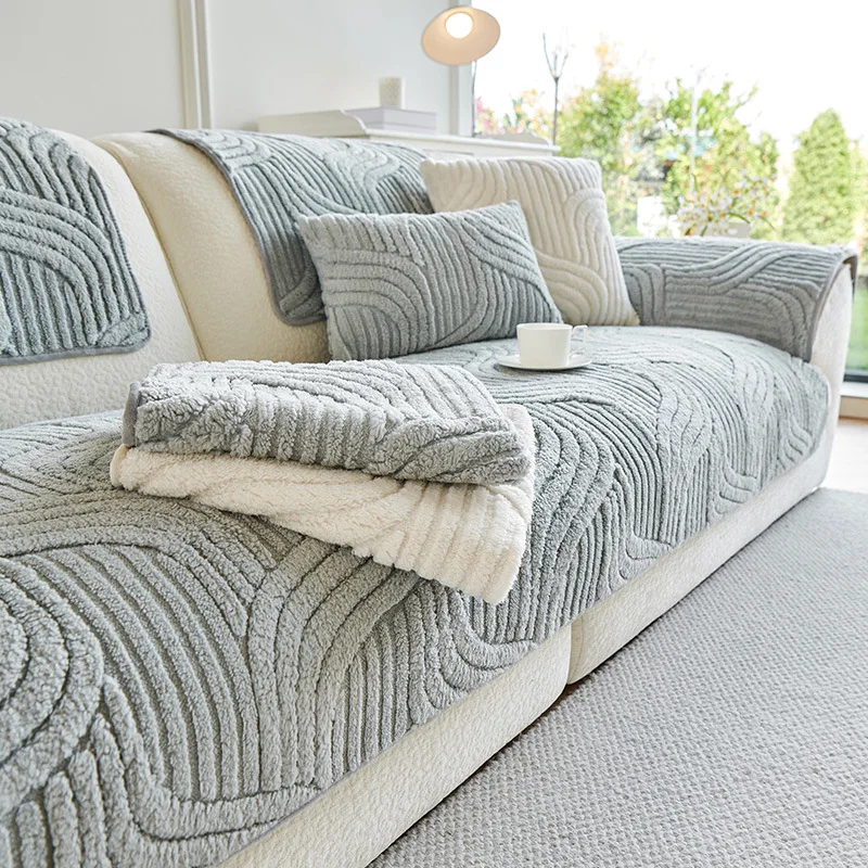 Autumn and Winter Thickened Plush Sofa Cover Straight Row High-end Feeling Non Slip Pet Friendly Machine Washable
