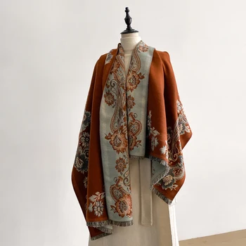 Sciarpa da donna in finto cashmere di lusso ispessito – Scialle avvolgente in jacquard invernale ultra morbido con eleganti motivi floreali 1