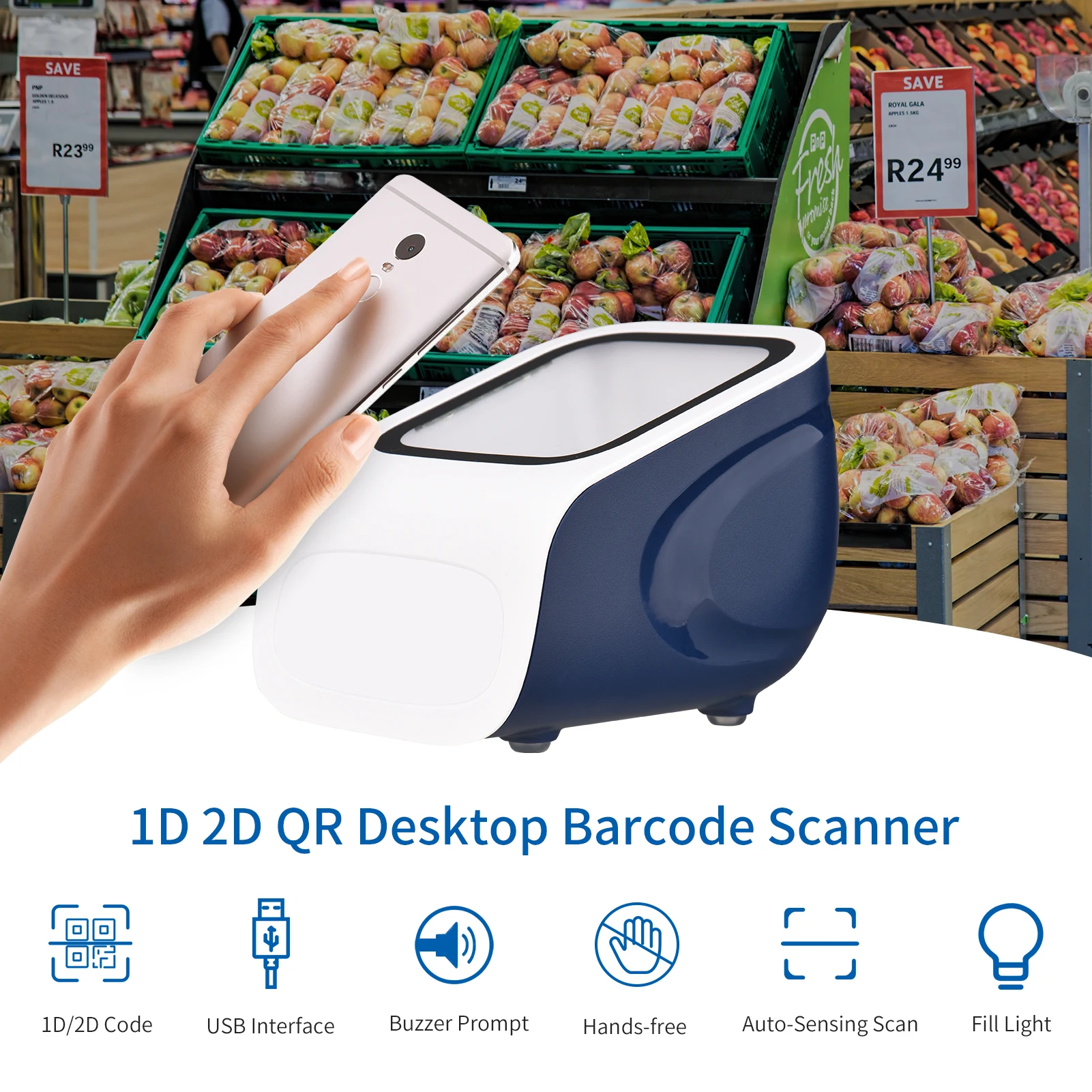 1D 2D QR Desktop Barcode Scanner Platform Hands-free USB Wired Bar Code Reader Scanner for Retail Store Mobile Payment Computer barcode scanner