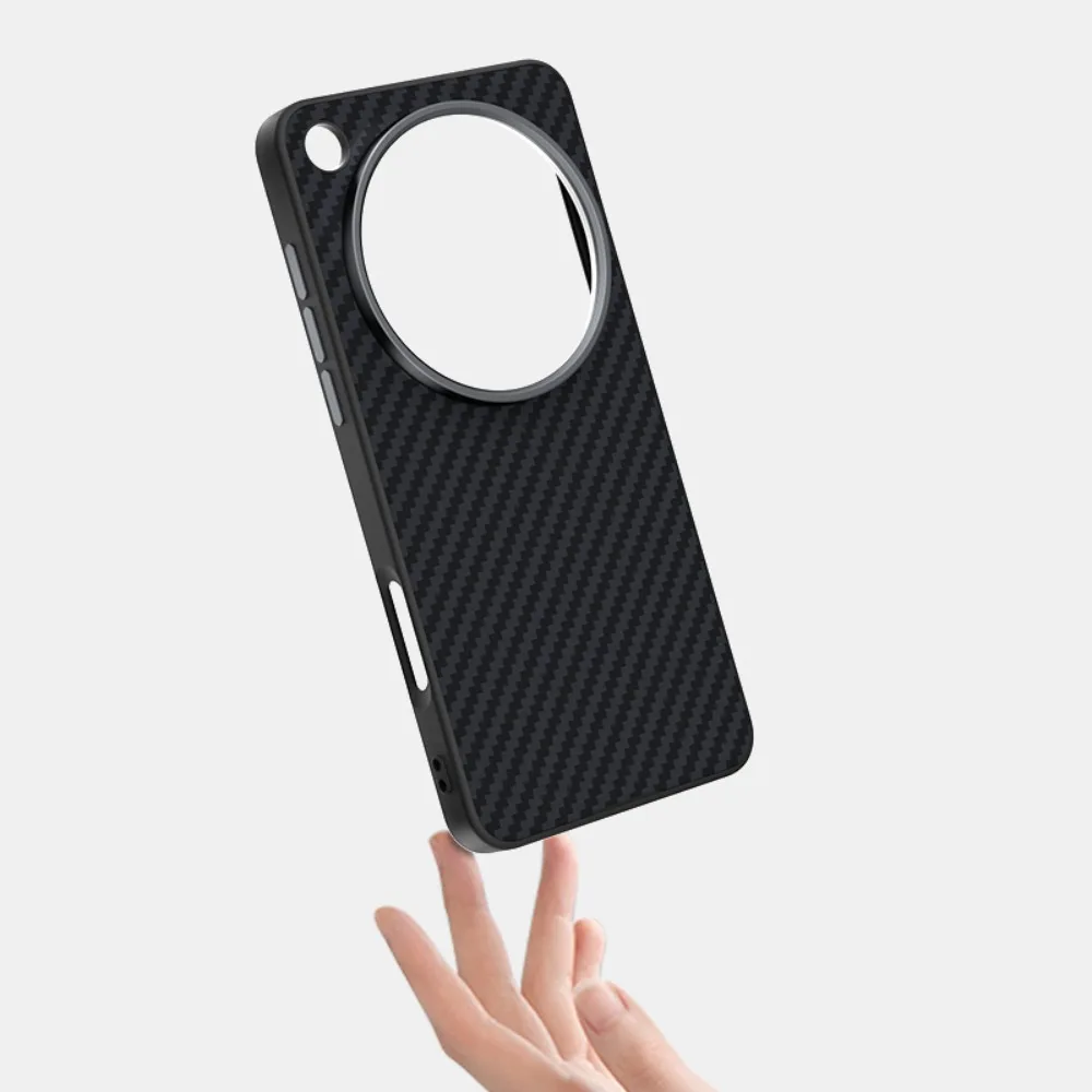 Leather Textured Shockproof Case with Carbon Fiber and Metal Lens Frame, Magnetic Closure