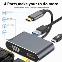 4-in-1 Type C Adapter Hub To HDTV VGA USB 3.0 Digital AV Multiport Adapter With TYPE-C PD Charging Port Compatible 1
