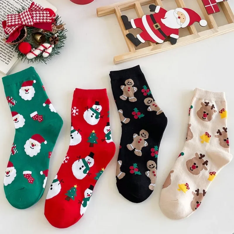 

5 Pcs Christmas Socks Men and Women Mid Length Socks Cute Cartoon Sports Fashion Street Red Socks Lady Warm Couples Calcetines