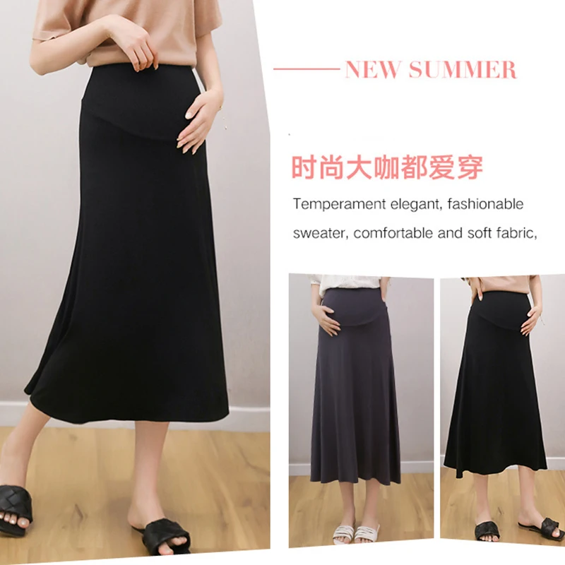 Maternity High Waist Belly Skirts Pregnant Women Empired Belly Skirts Mid-Calf Office Long Straight Skirt Maternity Skirt