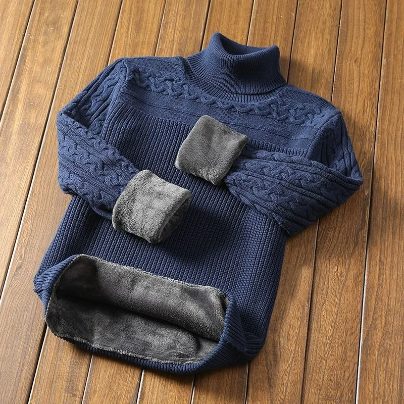 Fleece-Lined Thermal Turtleneck Sweater Men Thickened Base Sweater Korean Style Fashion Men Clothing Autumn Winter Sweater Coat korean fashion wooden button winter male cardigan sweater men shawl collar knit coat grey navy