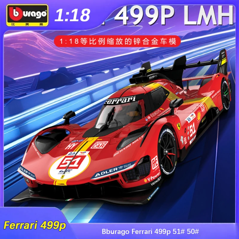 

1:18 Bburago Ferrari 499p 51# 50# Le Mans 24h Racing Champion Alloy Luxury Vehicle Diecast Model Toys Car Kids Gift In Stock