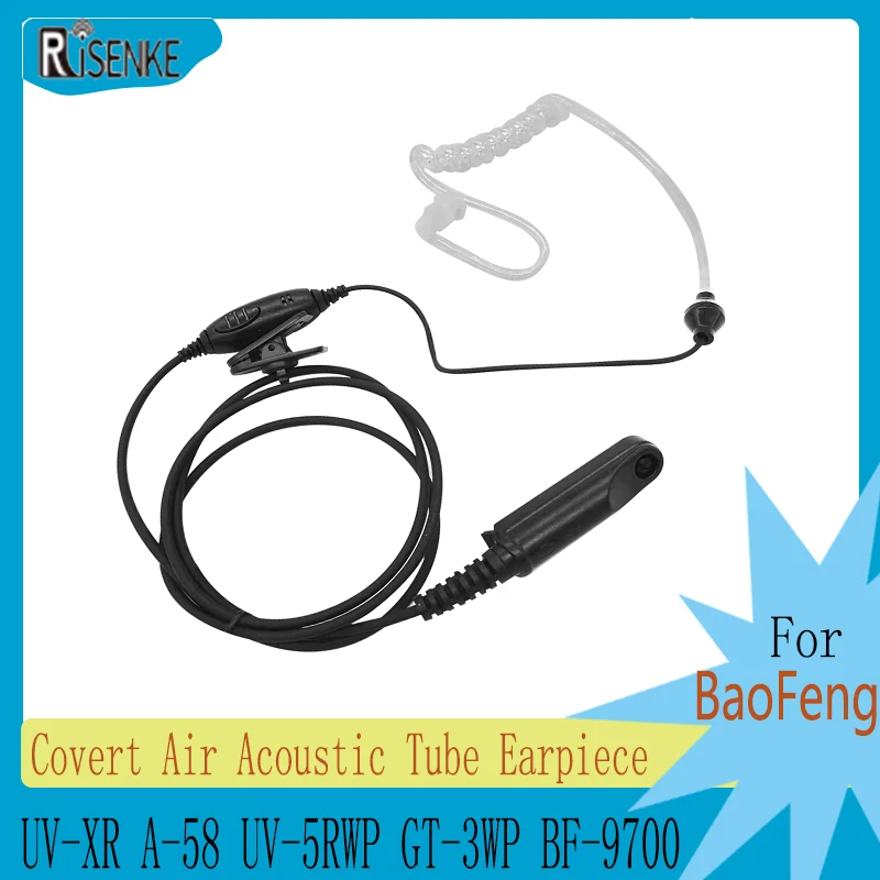 RISENKE-Waterproof Air Acoustic Tube Earpiece, Earphone, Headset for BaoFeng, UV-XR, A-58, UV-5RWP, GT-3WP, BF-9700 ip57 waterproof radio ptt mic headset covert acoustic tube in ear earphone for baofeng uv 9r plus bf a58 bf 9700 walkie talkie