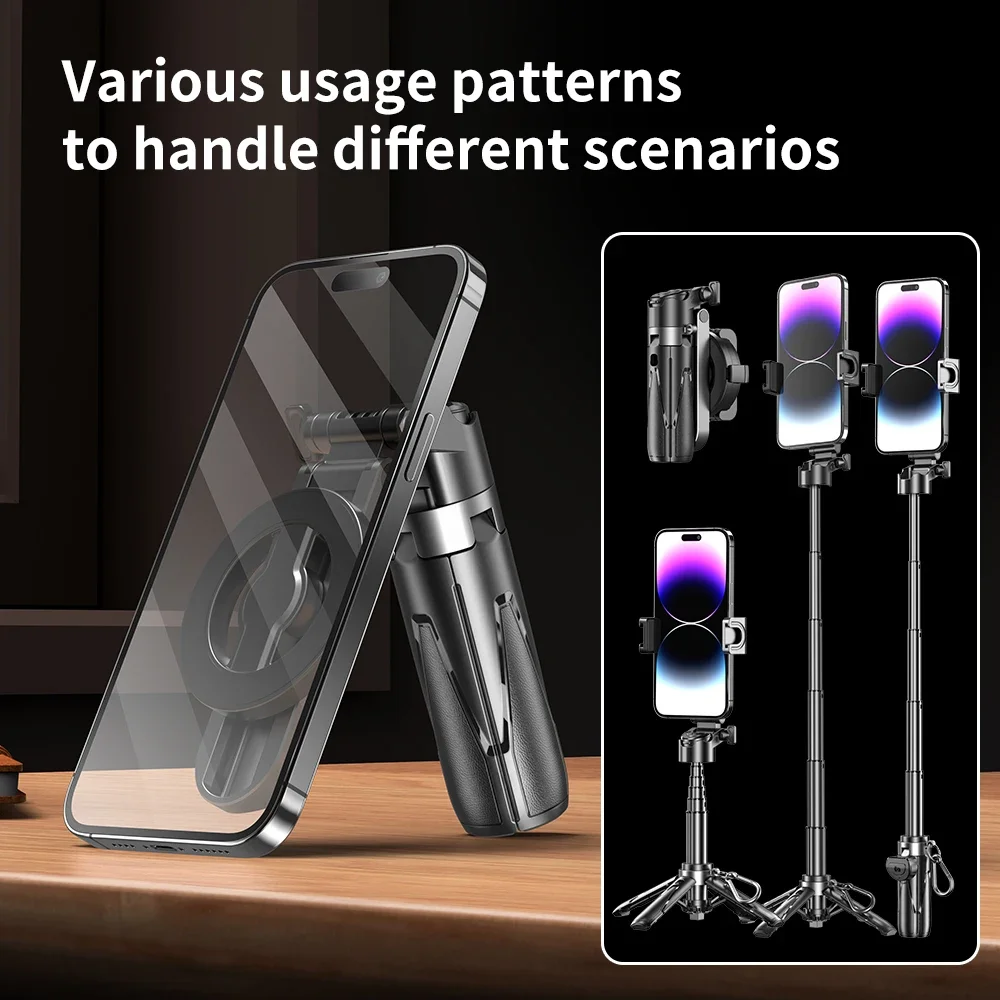 3 in 1 Tripod Selfie Sticks for Smart Phone Magnetic Hand Grip Mini Handle Bracket Stand for Vlog Live Broadcast Self-timer