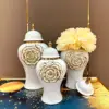 Gold Rose Relief General Can Ginger Jar Porcelain Storage Tank Flower Vase Desktop Storage Organization Home Decoration 2