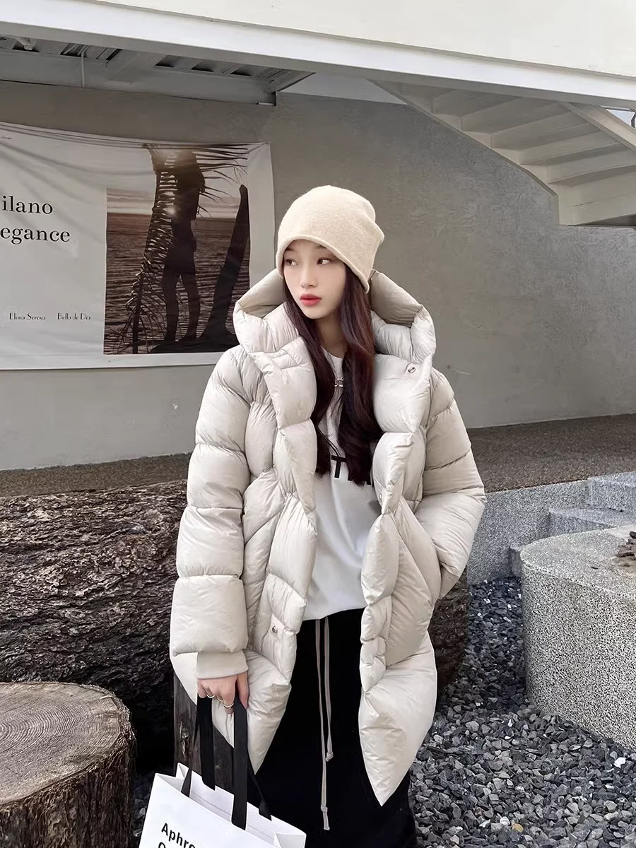 thumbnail image 1 of Abrigo cálido de invierno, chaqueta de plumón de pato gruesa de 90 pulgadas, chaqueta con capucha y cintura ligera, versión coreana de la parka informal de moda callejera, 1 of 5