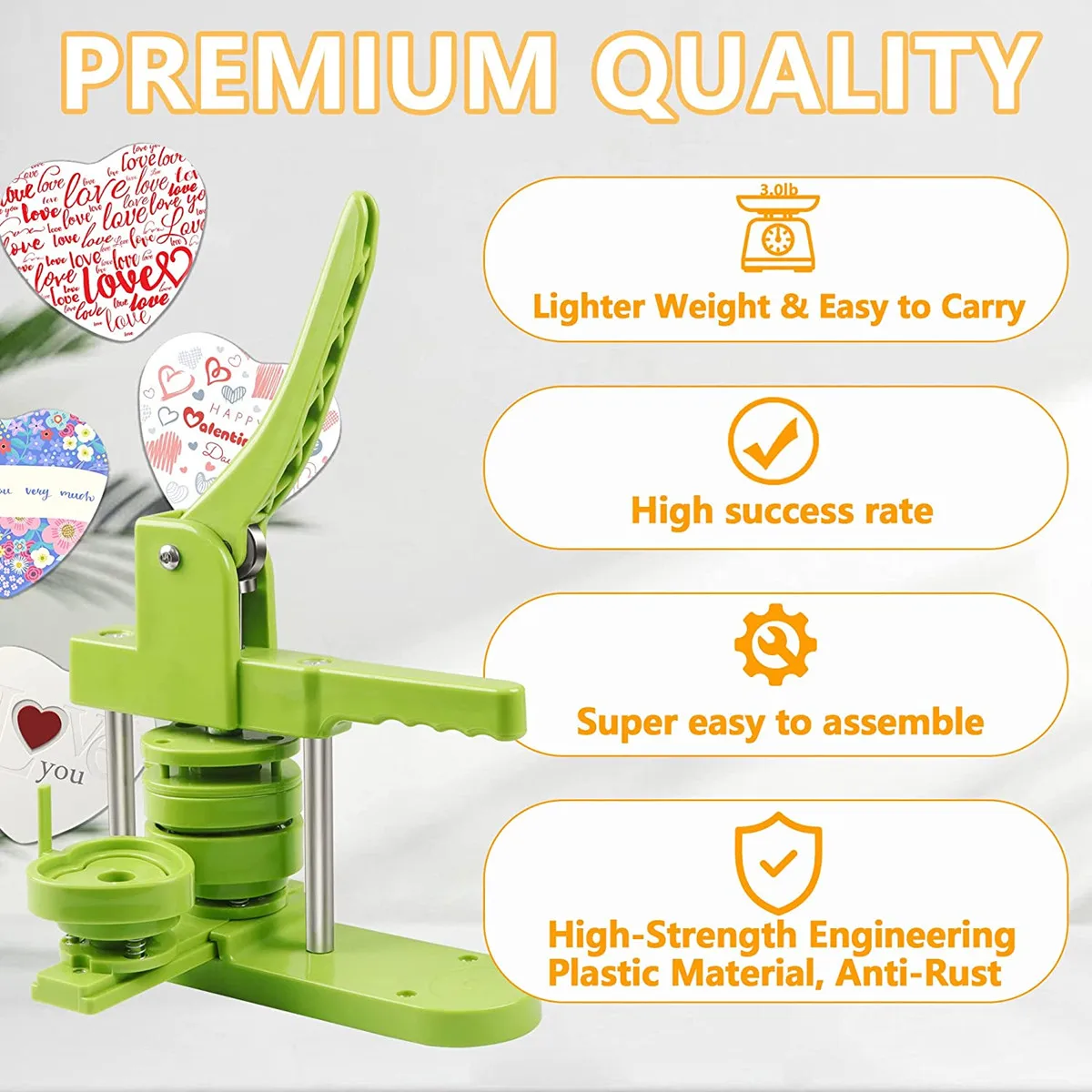 57MM Heart-Shaped Button Badge Maker Machine DIY Rotary Slide Rail New Pin Badge Maker Press Machine with Heart Cutting Board badge maker,button maker machine