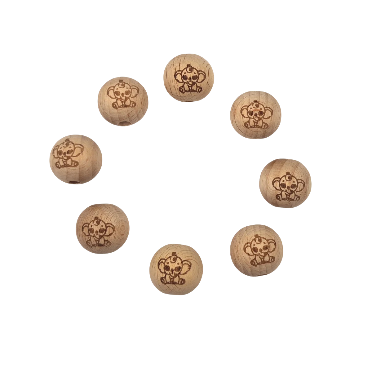 100pcs 나무 라운드 비즈 인쇄 코끼리 패턴 나무 라운드 귀여운 스페이서 비즈 쥬얼리 화환 만들기 공예