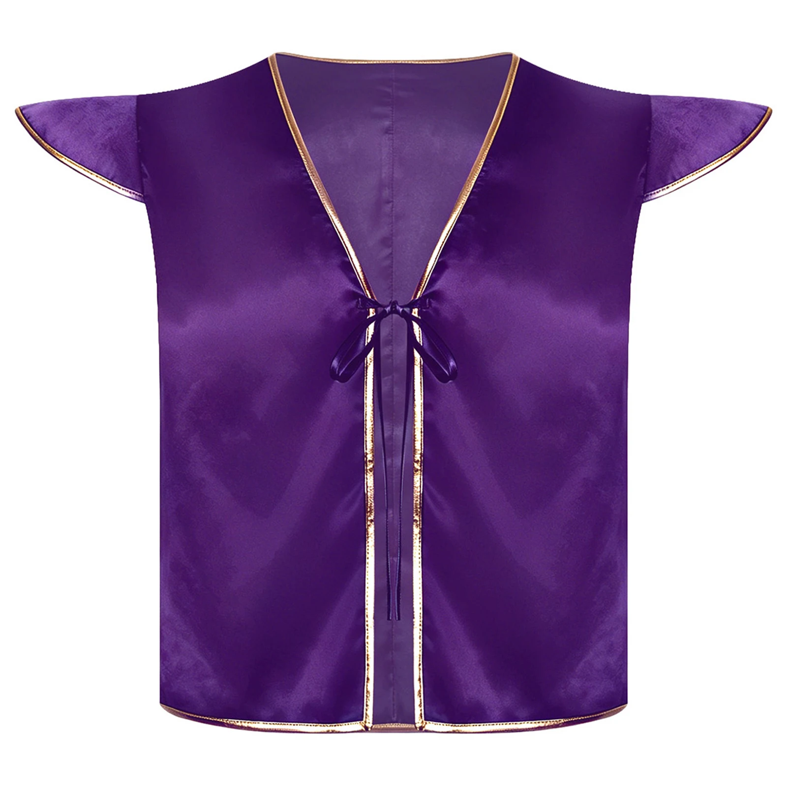 Costume di Halloween da uomo, costume da principe arabo, completo in raso, gilet aperto sul davanti con maniche a volant, canotta e pantaloni harem con elastico in vita - immagine 4