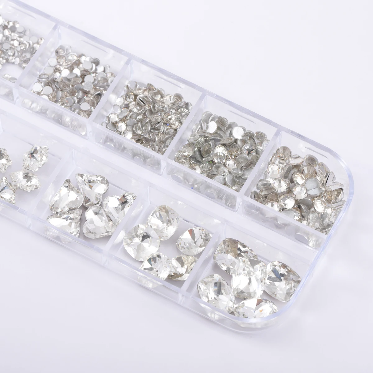 950pcs12 palace box transparent color flat nail rhinestone rhinail diamond fat square crooked heart special nail tip drill set 6