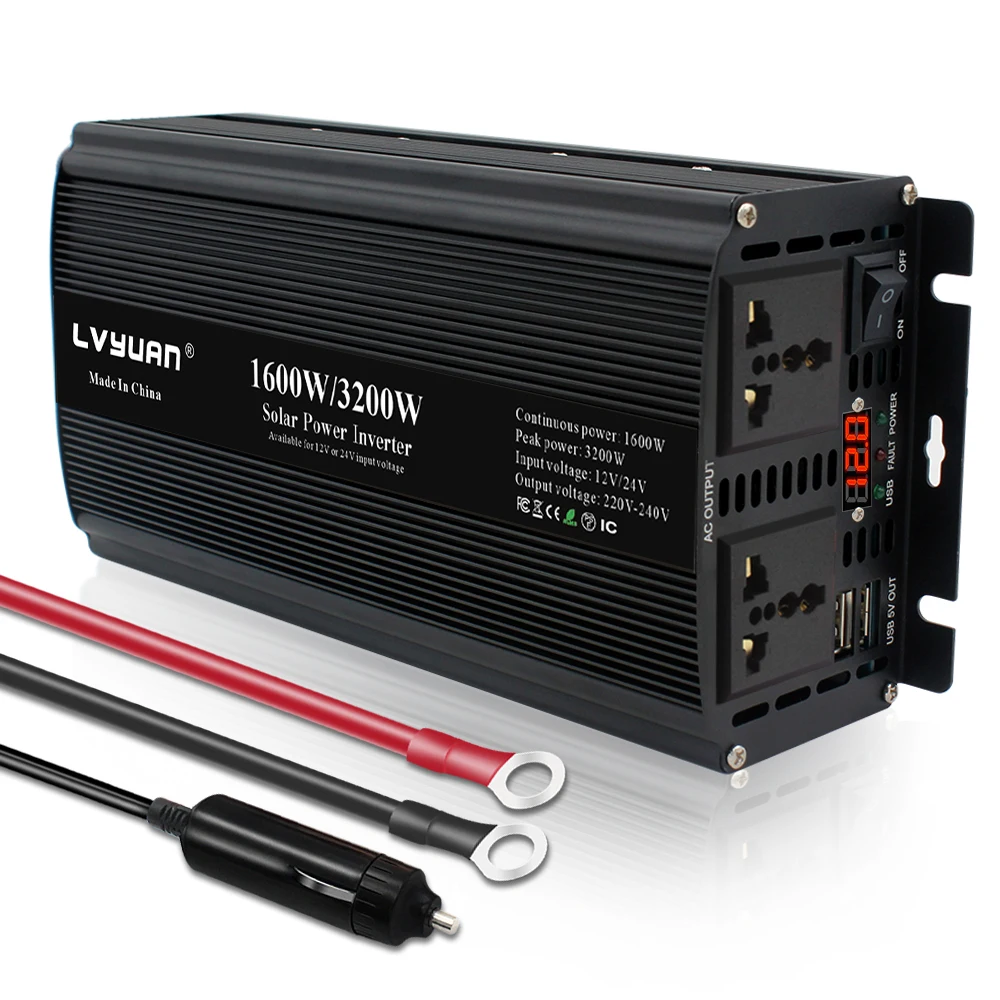1600W/3200W Riconoscimento Automatico A Doppia Tensione Dc12V/24V A Ac 220V 230V Convertitore Solare Presa Inverter Fusibile Esterno Universale