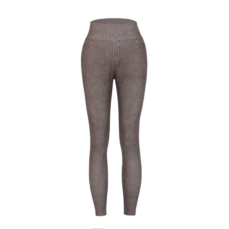 Women's Faux Denim Yoga Leggings Fitness Stretch Leggings High Waisted Fashionable Skinny Tights Gym Workout Running Pants 6