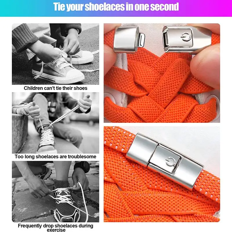 No Tie Shoelaces Flat Elastic Shoe Laces for Sneakers Press Buckle