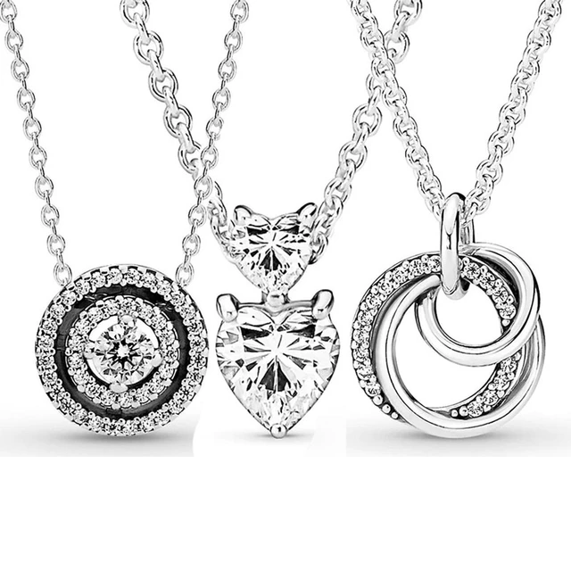 Double Heart Pendant Sparkling Collier Necklace | Sterling silver | Pandora  US