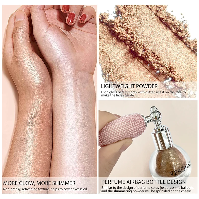 Glitter Spray Highlighter Powder Diamond High Gloss Air Bag Powder Fragrance Shiny High Light Glitter Face Body Makeup Cosmetics 5