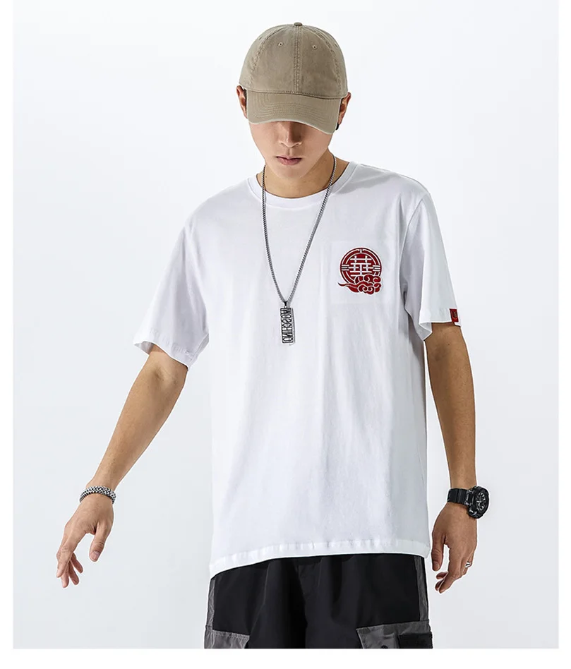 Neues, stark besticktes, kurzärmeliges T-Shirt aus Baumwolle für Herren, Persönlichkeitstrend, chinesischer Stil, Rundhalsausschnitt, Top-Trend ChinaA1 – Detail 3