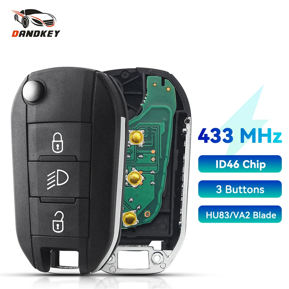 

Флип-брелок Dandkey, дистанционный Автомобильный ключ для Citroen C4L hellafпышная 433 МГц ID46 HU83 VA2 Blade для Peugeot 208 2008 301 308 508