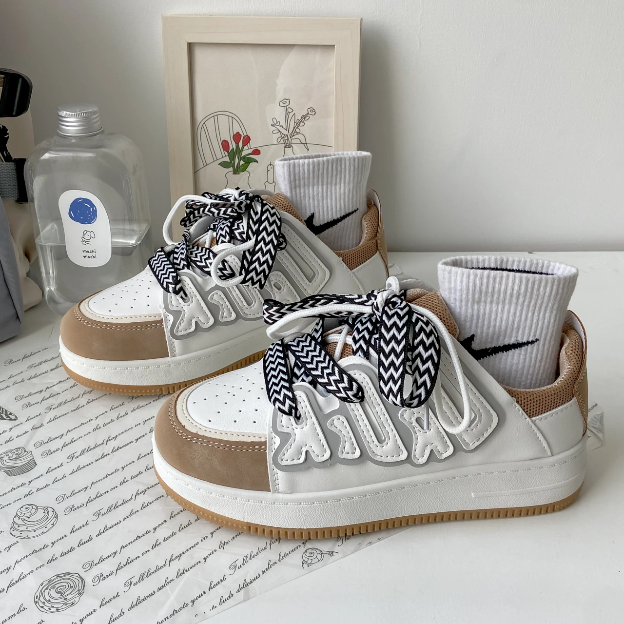 Spring New 2023 Women's Sneakers Haze Blue Love Breathable Students Casual Sports Shoes Women Couple Borads Shoes