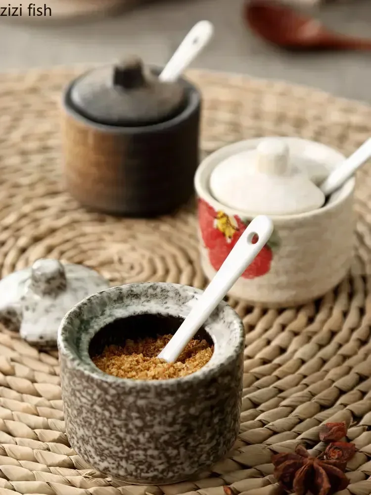 Ceramic Seasoning Jars Salt And Pepper Shakers Kitchen Spice Tools Organizer