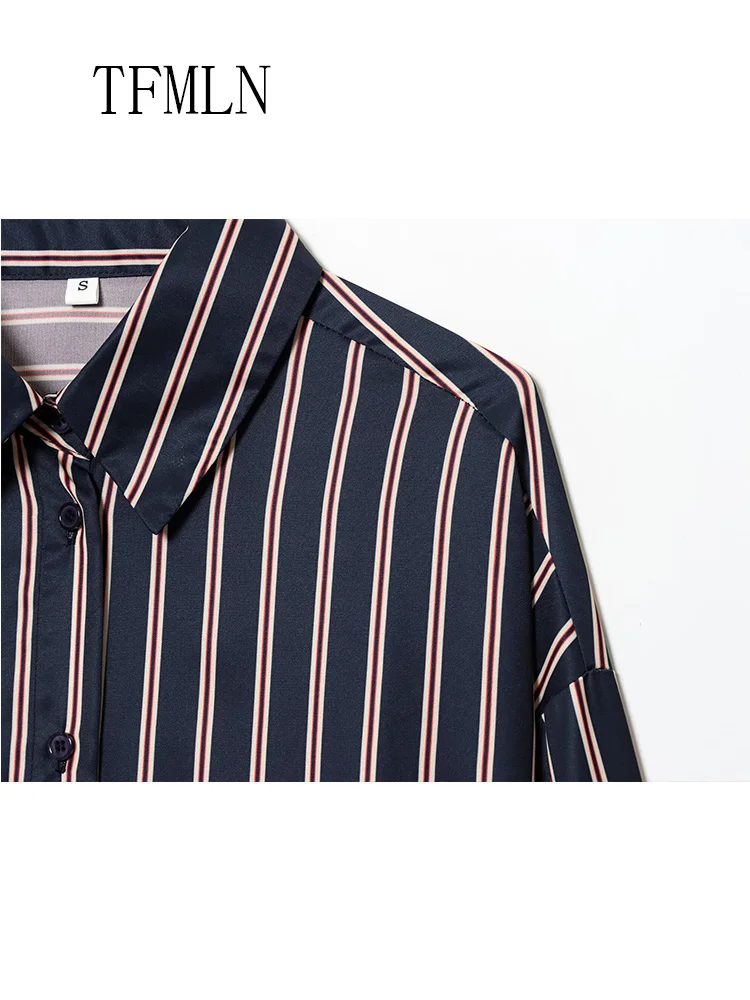 Chic Women Striped Loose Blouses 2026 Spring Summer Fashion Causal Lapel Single Breasted Shirts Vintage Full Sleeve Tops