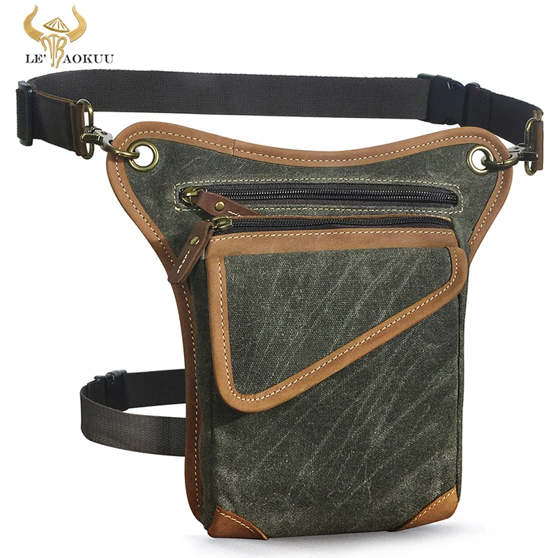 

Canvas+Thick Leather Multi-function Design Sling Shoulder Messenger Bag Travel Fanny Waist Belt Pack Drop Leg Bag For Men 211-3