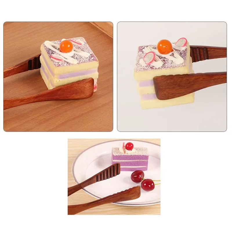 1 Pc Bamboo Cooking Kitchen Tongs Food BBQ Tool Salad Bacon Steak Bread Cake Wooden Clip Home Kitchen Utensil Food Tongs