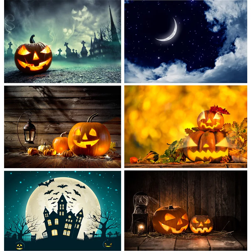 

Halloween Backdrop Pumpkin Lantern Castle Forest Moon Tombstone Baby Photography Background For Photo Studio Props 21819 NG-10