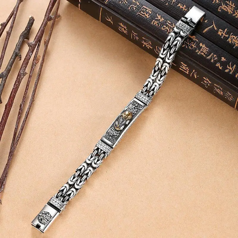 Retro Men's Peace Tattoo Money Brave Embroidery Bracelet Hip Hop Personality Punk Style Opening Bracelet Party Jewelry