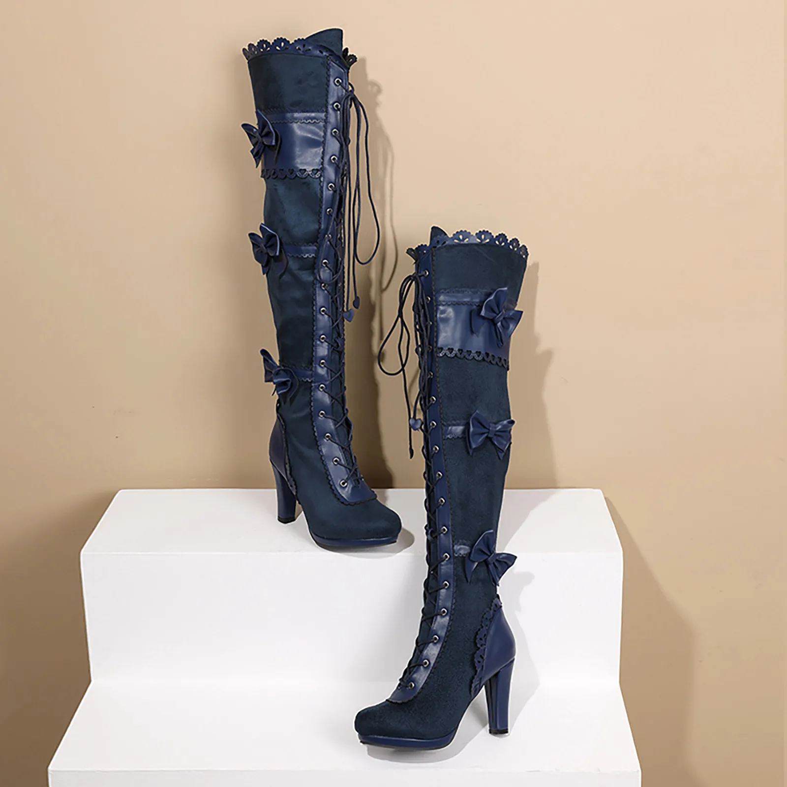 

Boots for Women Knee High Sexy Pointed Toe high Heels Long Boots Woman Autumn Winter lace up Thigh High Botas ladies shoes