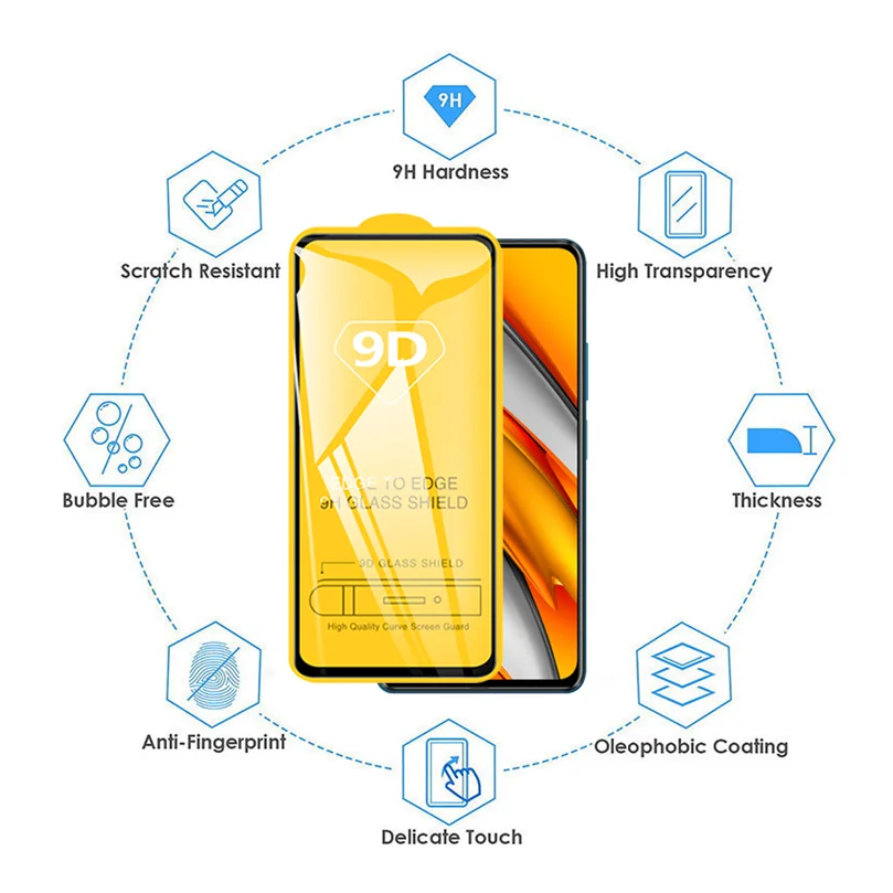 9D Protective Glass for Xiaomi Redmi Note 10 8 9 Pro 11 11s 9s 10s 5G Screen Protectors for Poco X3 Pro NFC F3 M3 M4 Gt 9A Glass