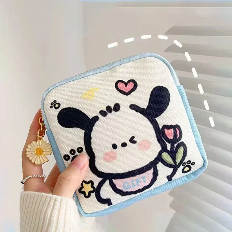 Sanrio Pochacco Anime Figures Kawaii Girls Sanitary Napkin Storage Bag Cartoon Pattern Mini Coin Purse Portable Cosmetic Bag 5