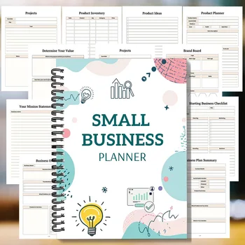 Quaderni a spirale da 1 pezzo, taccuino per la pianificazione di piccole attività commerciali decorato con elementi aziendali, per organizzare idee di startup e compiti operativi