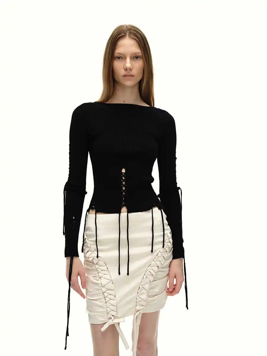 Women's Casual Long Sleeve Crop Sweater - Loose Knit V-Neck Tassel Pullover With Ripped Trim