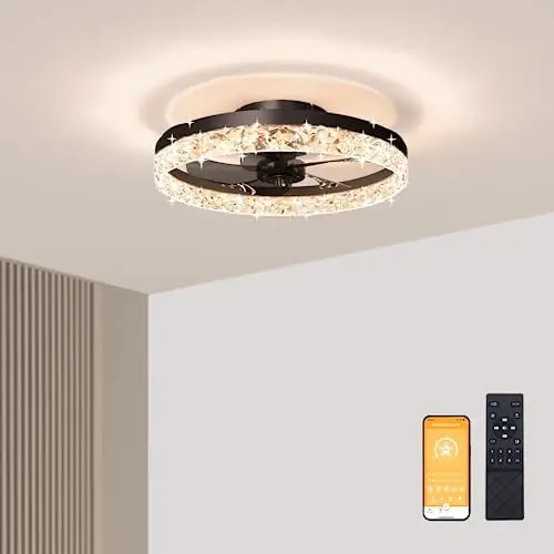 

Ceiling Fans with Lights and Remote, 19.7in Low Profile Ceiling Fan Flush Mount, 3000K-6500K Dimmable, Modern Ceiling Fans with