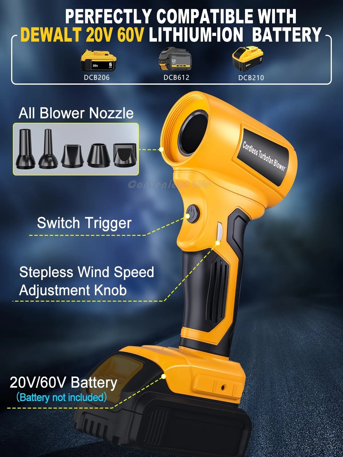 130000 RPM Cordless Leaf Blower for Dewalt 20V Battery Brushless Violent Turbo F