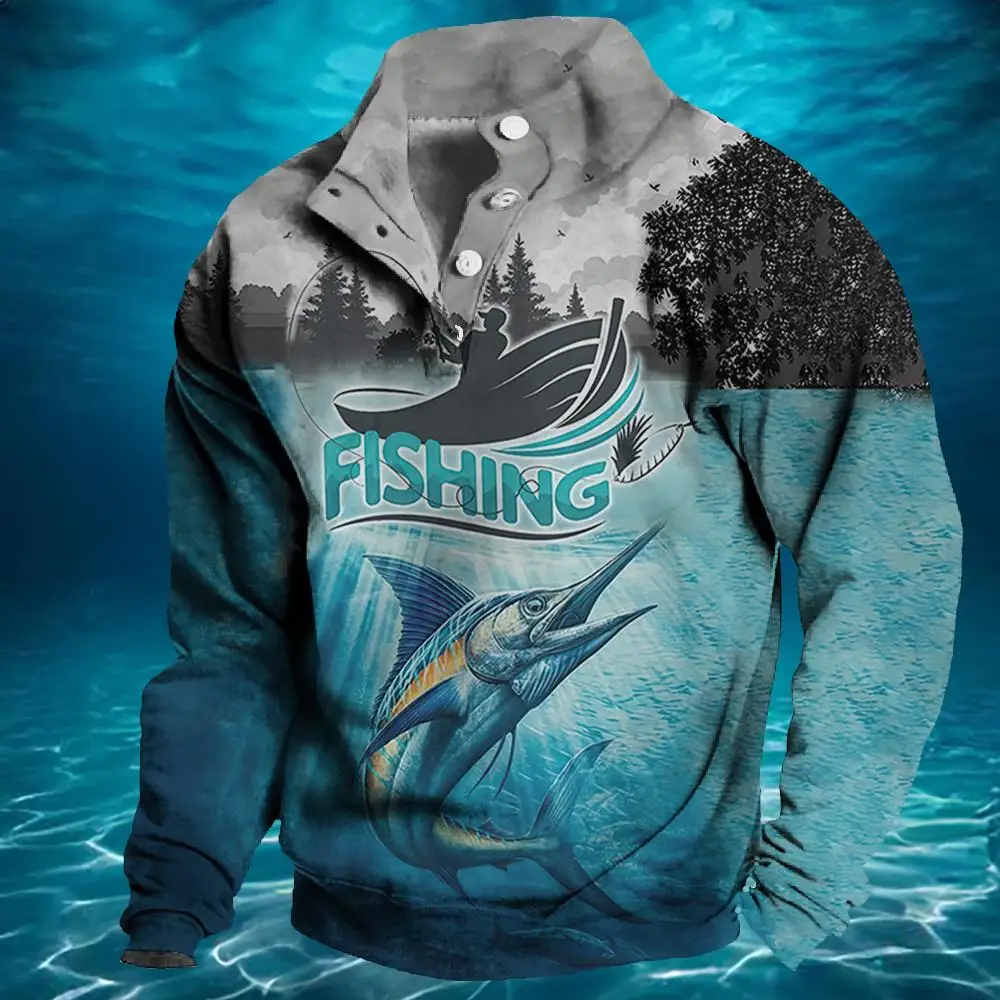 Vintage Hooded Fishing Sweater For Men 3d Fish Pattern Men's Clothing  Outdoors Sweatshirt Long Sleeve Pullover Fishing Clothes - AliExpress