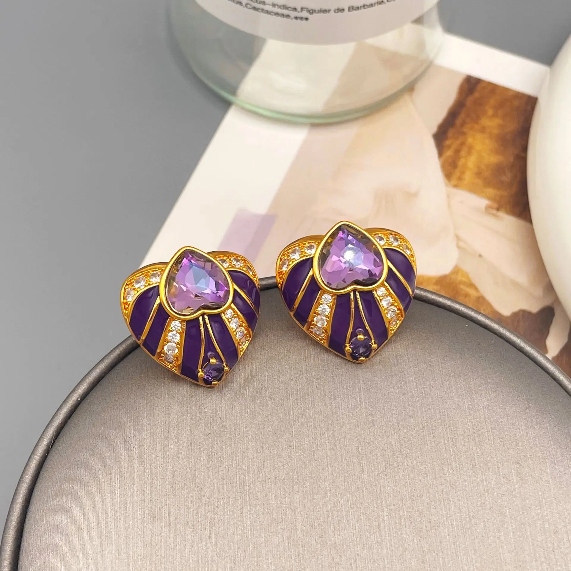 

European and American vintage love enamel exaggerated earrings