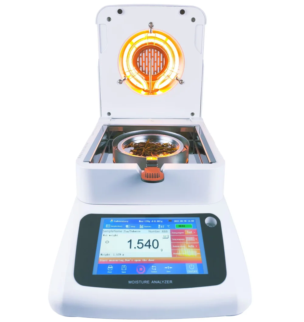 

Grain Moisture Tester 0.001g Medical Food Automatic Digital Solid Moisture Analyzer Halogen Sawdust Moisture Meter