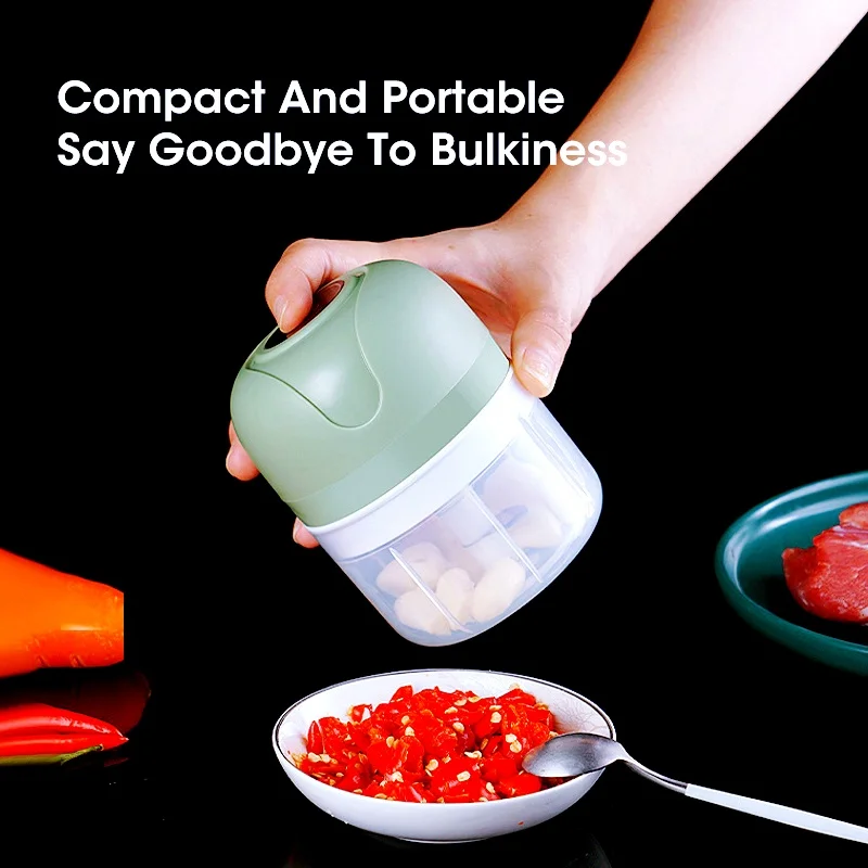 Mini Electric Garlic Press, 250ML USB Charging Masher for Vegetables, Fruits, Onions and Ginger