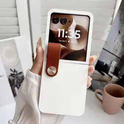 Luxury Ultra-Thin Matte Soft Leather Flip Cover with Strap - Shockproof Protection for Motorola Razr 50 Ultra (White)