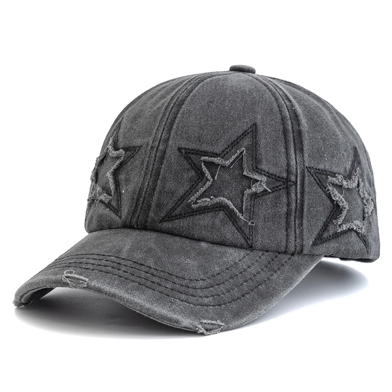 New Women's Five Pointed Star Design Washed Cotton Baseball Cap Fashion Street Dad Hat