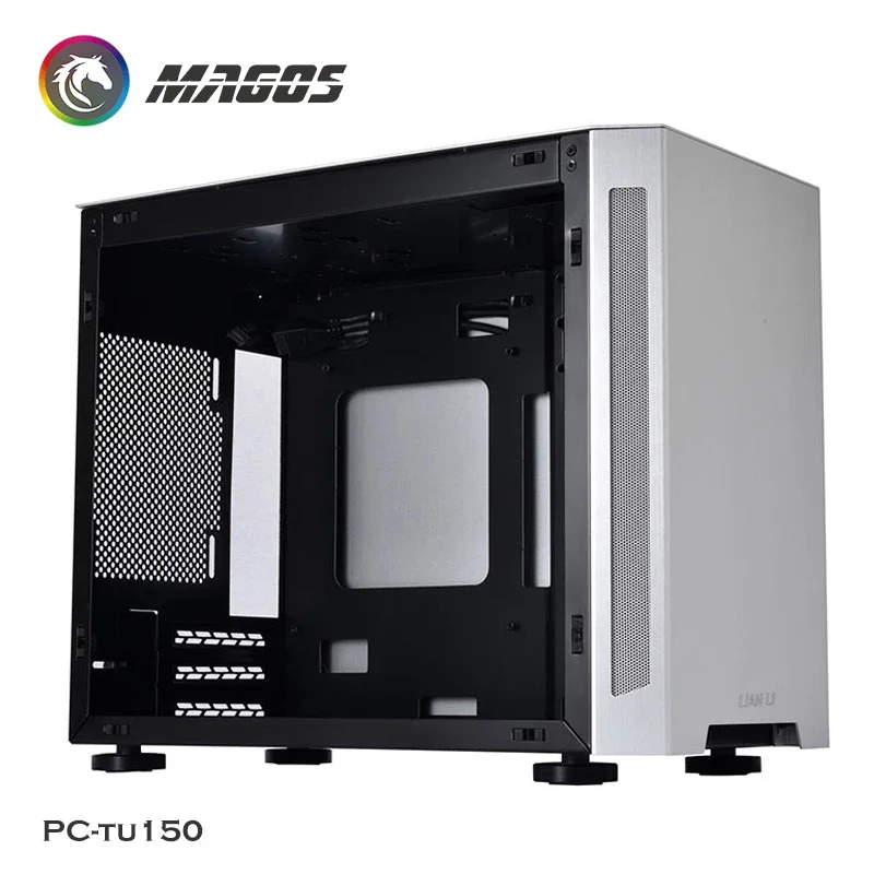 LIAN LI Tu150 Aluminum Mini ITX Case,Water Cooling PC Gamer Cabinet Tempered Glass 2 x USB 3.0, 1 x USB 3.1 Type-C Black/Silver