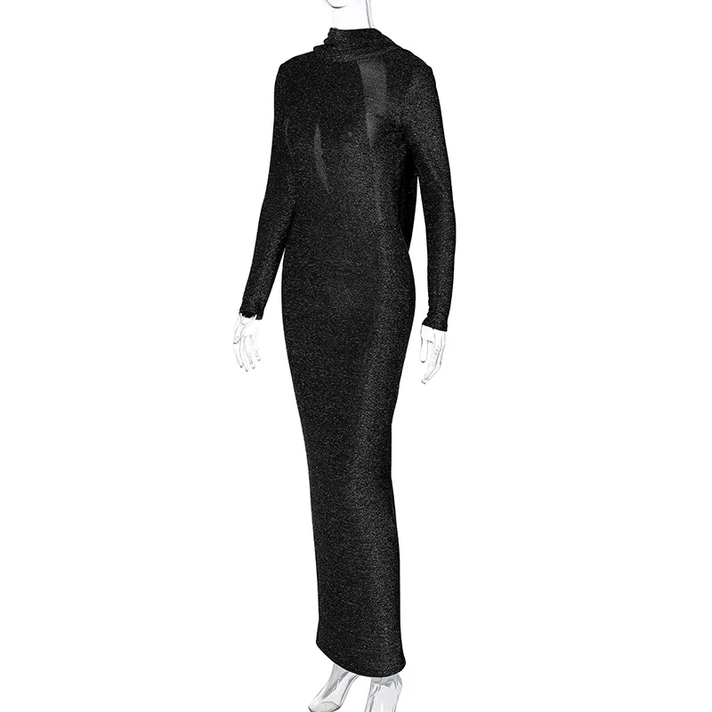 Elegant Backless Dress Women Bodycon Long Sleeve Y2k Bright Silk Sexy Dresses Womens Party Temperament Dress Ladies 2025