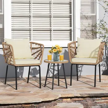 Rattan Patio Furniture Set, Outdoor Wicker Conversation Sectional L-Shaped Sofa with Thickness Cushions and Side Table 6