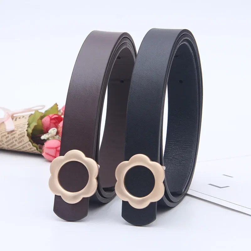 2023 New Fashion Flower Buckle Thin Belt Women's Ins Style Summer Versatile Jeans Black Student Decoration Narrow Belts 2024 New