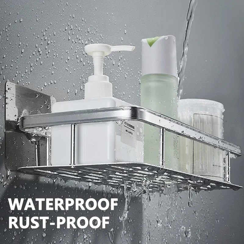 Bathroom Storage Rack No Drill Shelves Wall Mount Corner Shelf Shower Holder For WC Shampoo Organizer Bathroom Accessories 3